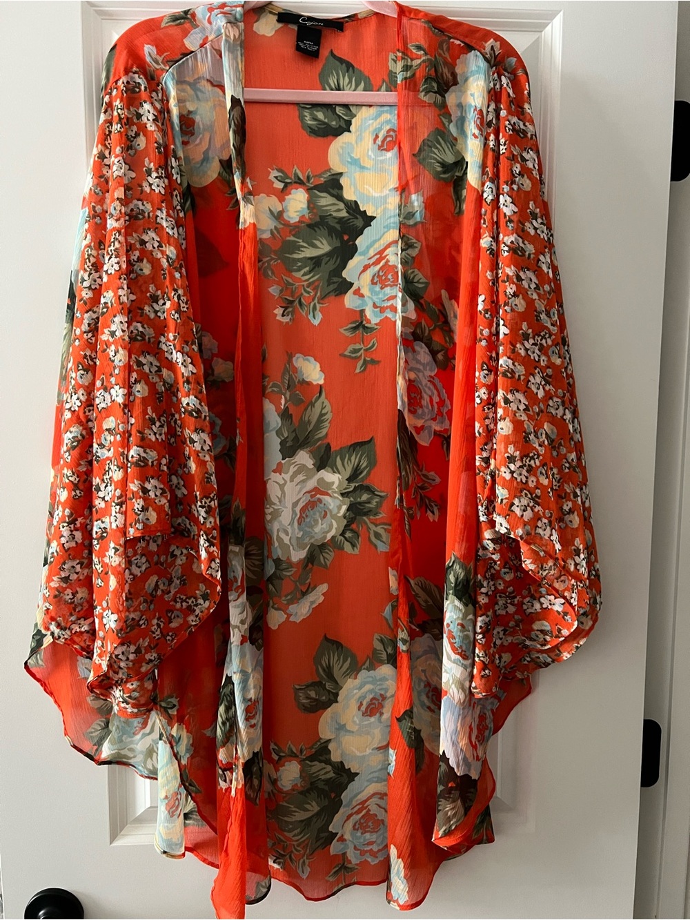 Cejon Orange Floral Sheer Kimono or Cover Up